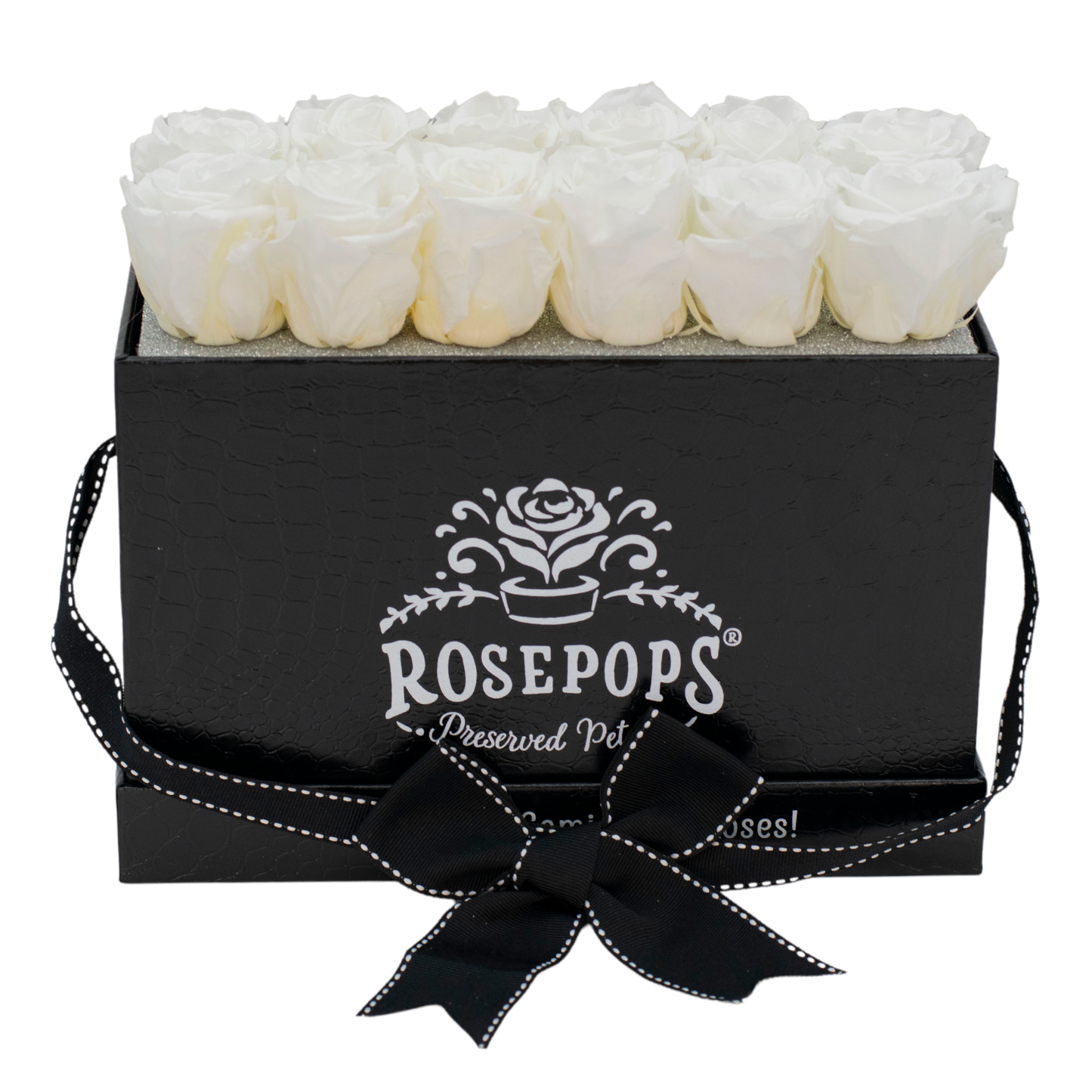 Black Monogrammed Keeper by the Dozen- 12 True White Roses