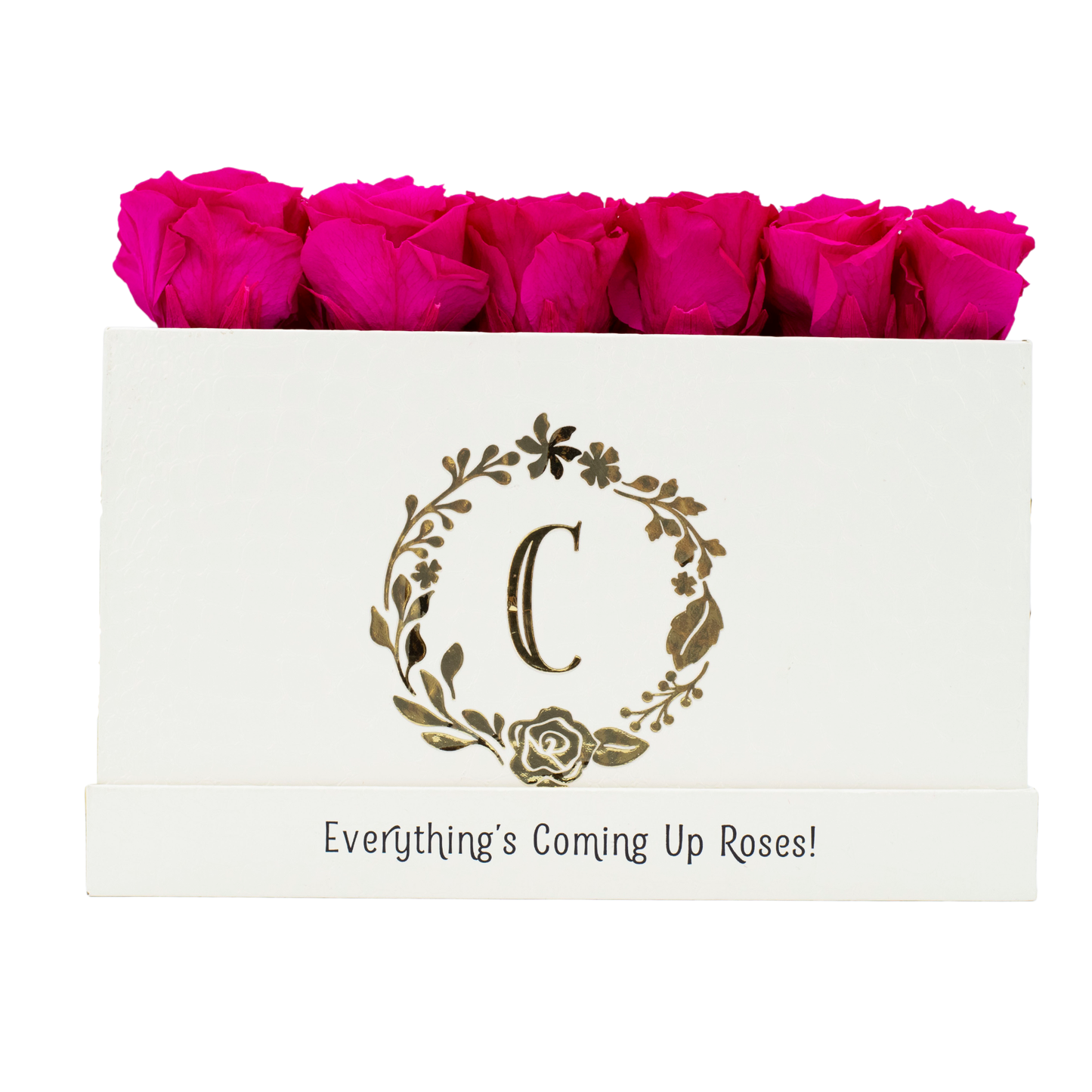White Monogrammed Keeper by the Dozen - 12 Deep Pink Roses