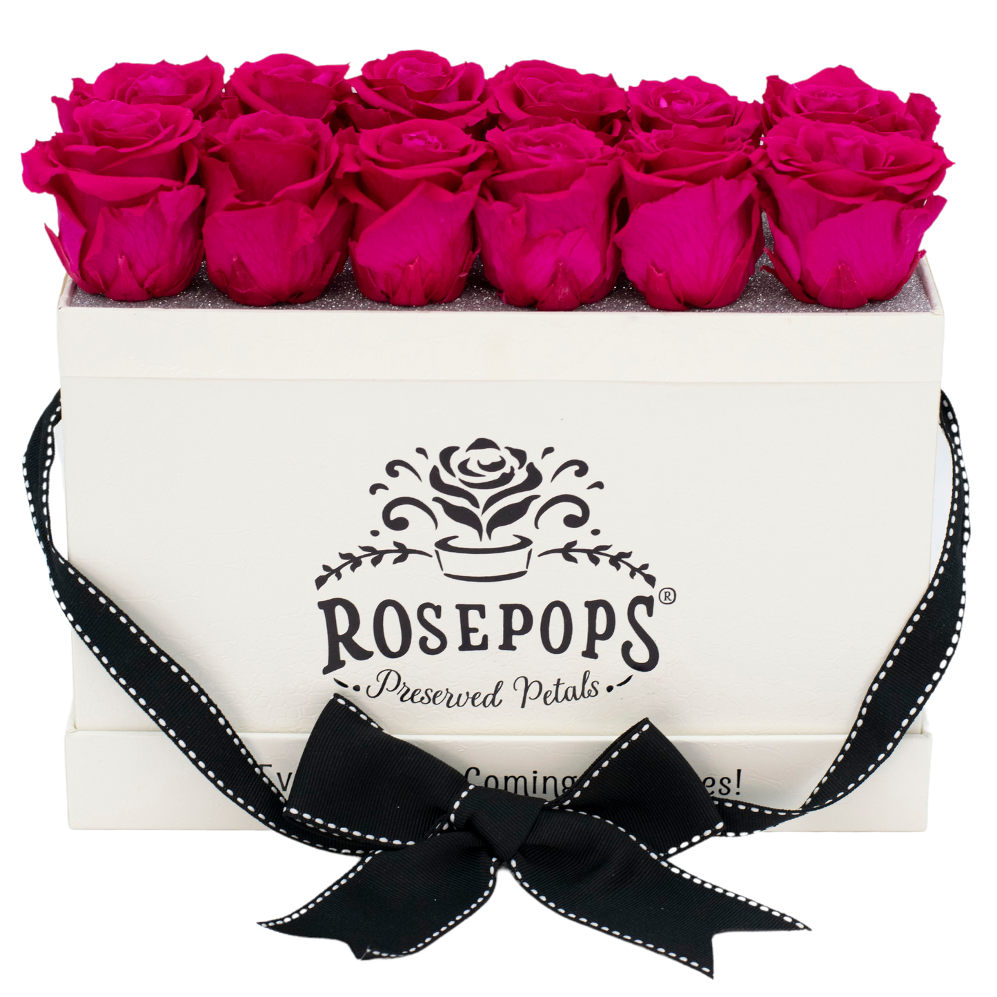 White Monogrammed Keeper by the Dozen - 12 Deep Pink Roses