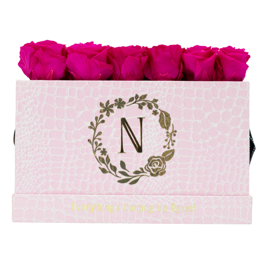 Pink Monogrammed Keeper by the Dozen - 12 Deep Pink Roses