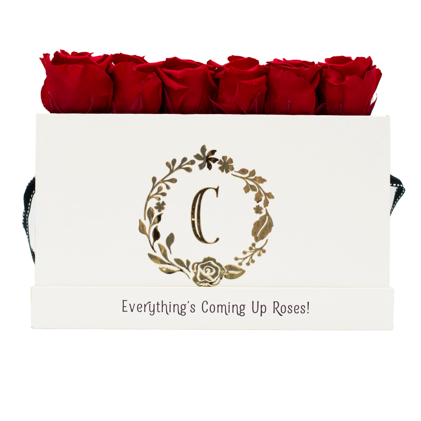 White Monogrammed Keeper by the Dozen - 12 Red Roses