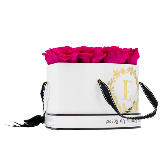 White Monogrammed Lucky 13 - Raspberry Punch Roses