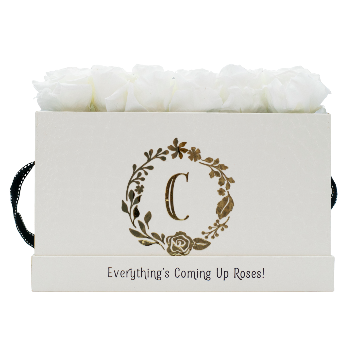 White Monogrammed Keeper by the Dozen - 12 True White Roses