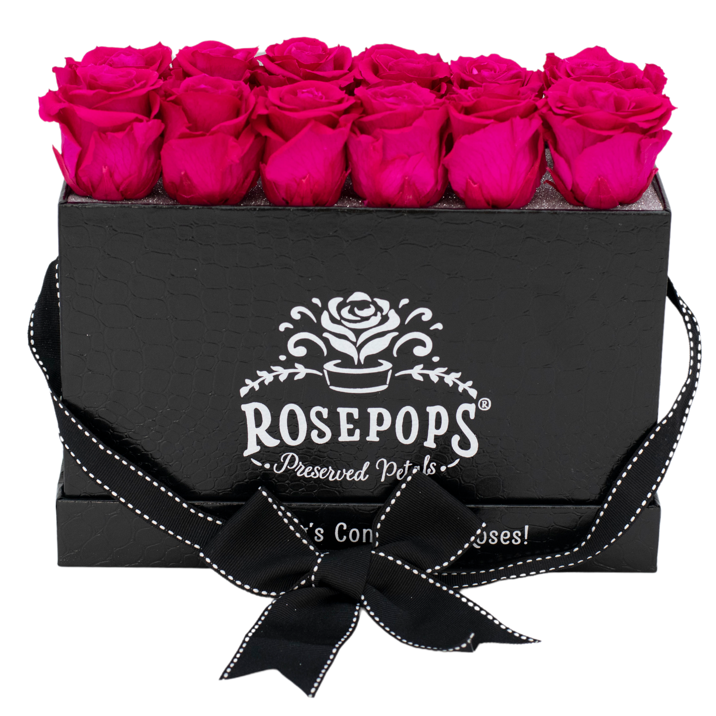 Black Monogrammed Keeper by the Dozen - 12 Deep Pink Roses