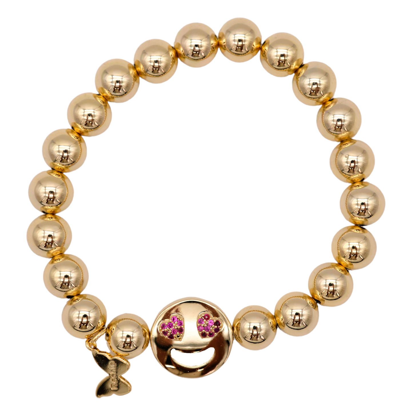 Yellow Gold Plated Raised Heart Eyes Emoji Bracelet