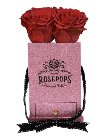 4 Roses Square with Drawer - Pink Shimmer