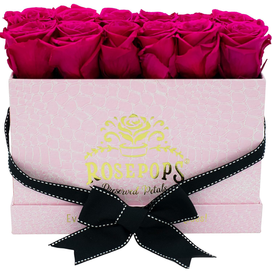 Dozen Raspberry Pink Preserved Roses - Mock Crocodile Box