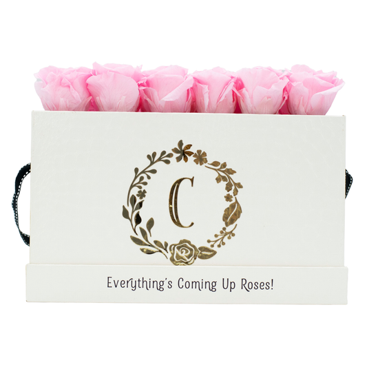 The White Monogrammed Keeper by the Dozen - Cotton Candy Roses