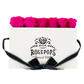 White Monogrammed Pop of the Line - 18 Raspberry Punch Roses